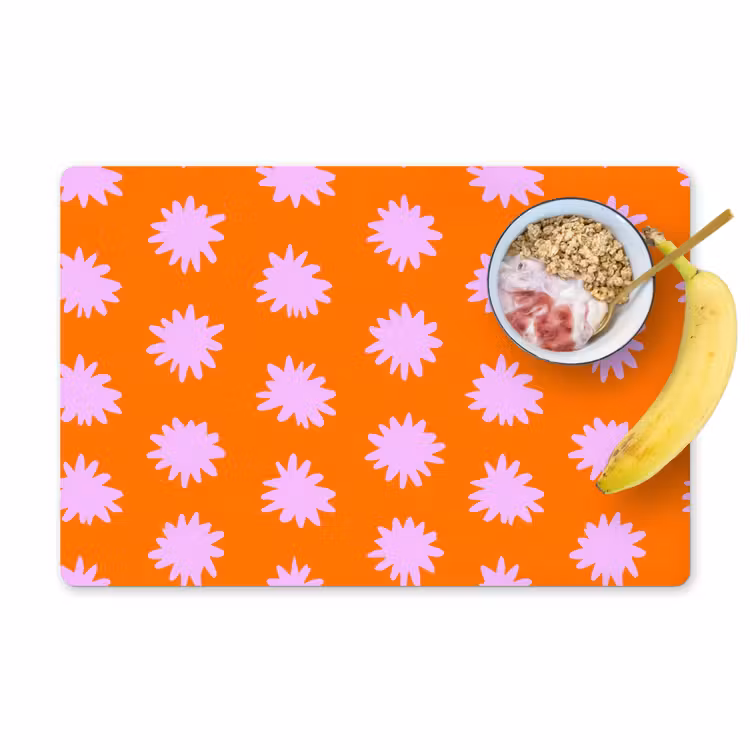 Placemat - 6 stuks - Retro - Bloemen - Oranje — 1
