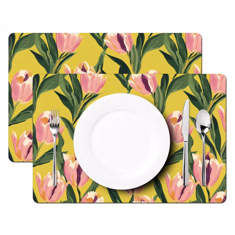 Placemat - 6 stuks - Tulpen - Botanisch - Geel — 2