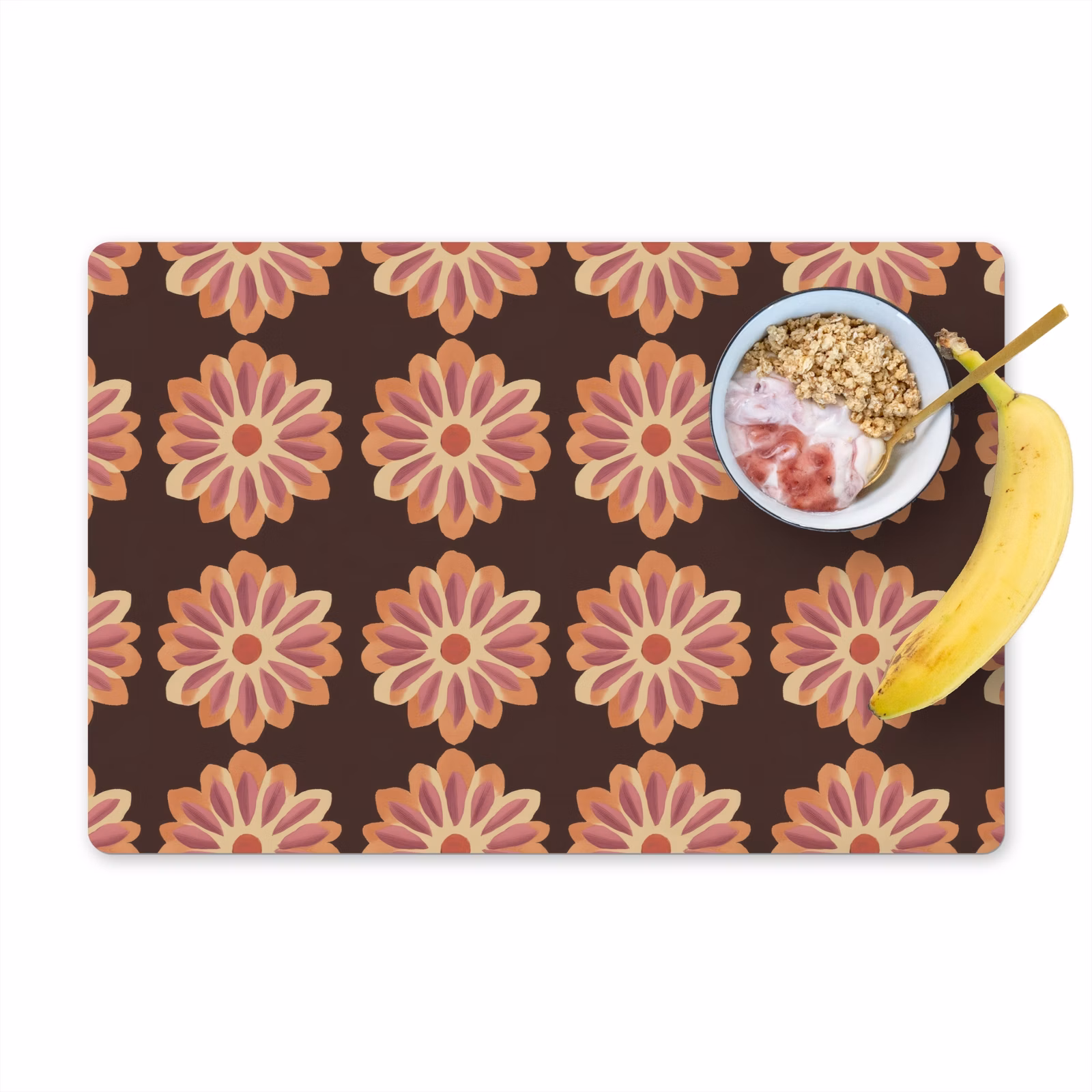 Placemat - 6 stuks - Bloemen - Patroon - Bruin — 1