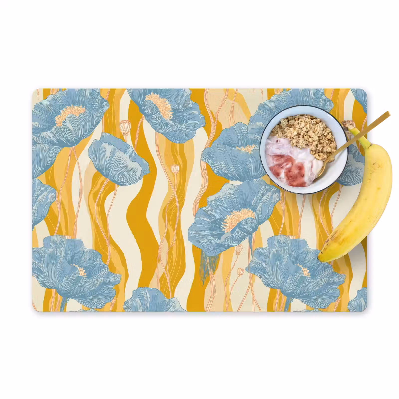 Placemat - 6 stuks - Papavers - Botanisch - Blauw — 1