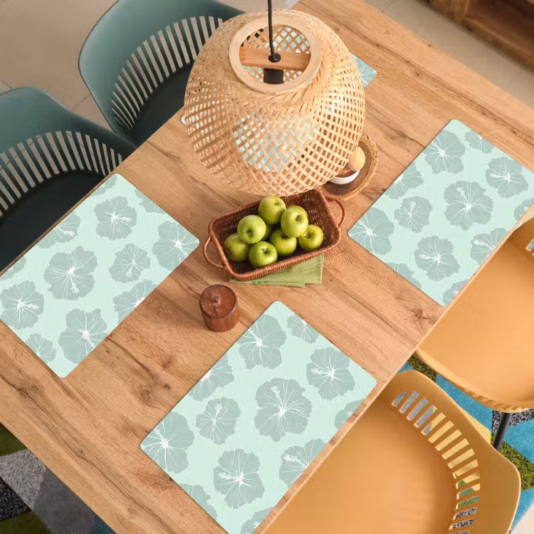 Placemat - 6 stuks - Bloemen - Hibiscus - Mint — 3