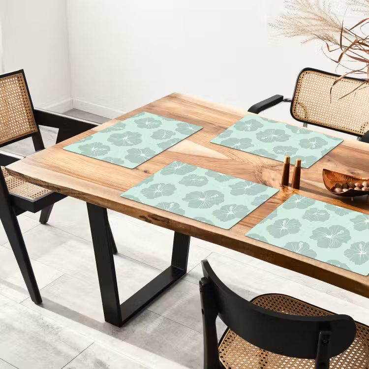 Placemat - 6 stuks - Bloemen - Hibiscus - Mint — 4