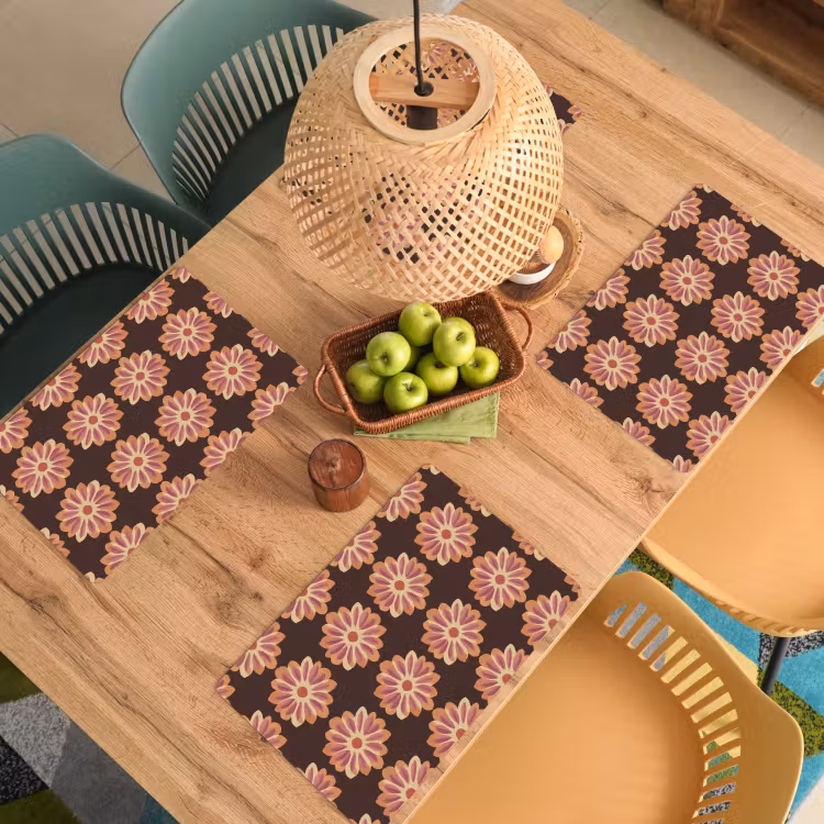 Placemat - 6 stuks - Bloemen - Patroon - Bruin — 3