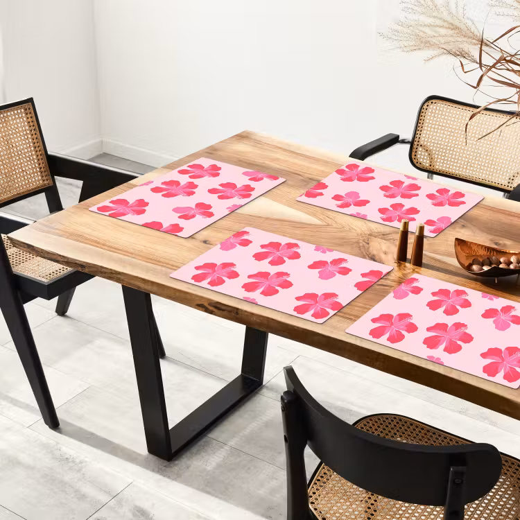 Placemat - 6 stuks - Hibiscus - Bloemen - Roze — 4