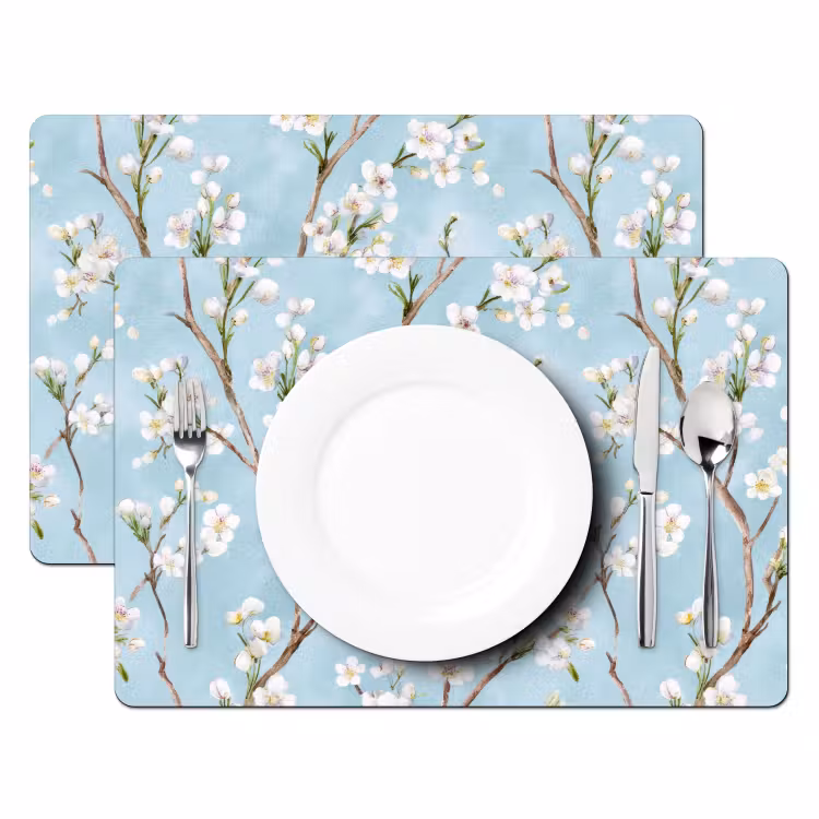 Placemat - 6 stuks - Kersenbloesem - Textuur - Blauw — 2