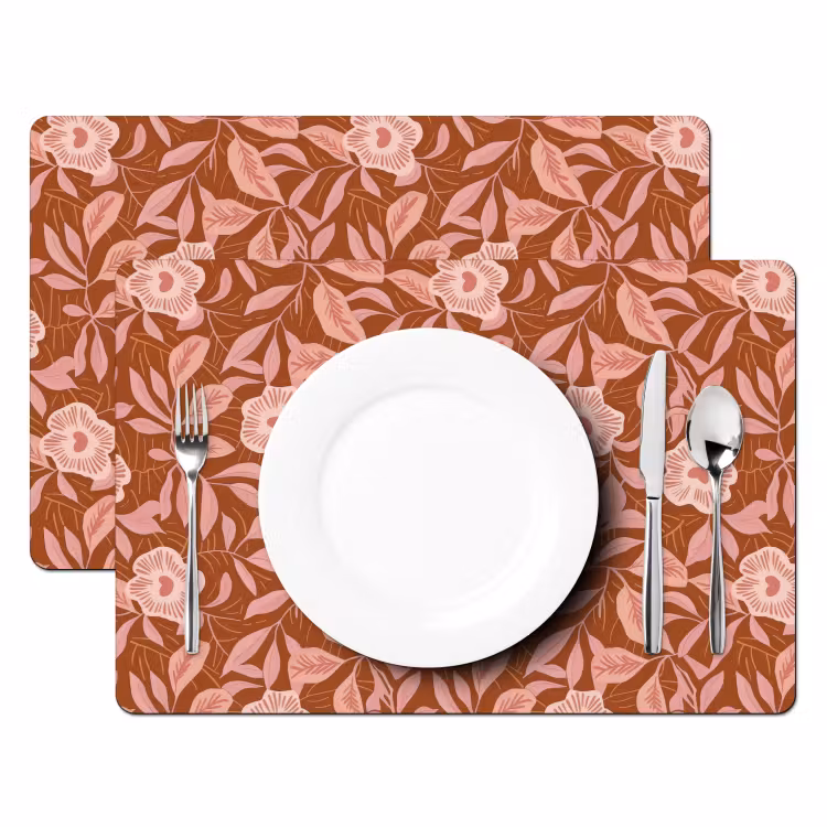 Placemat - 6 stuks - Patroon - Bladeren - Terracotta — 2