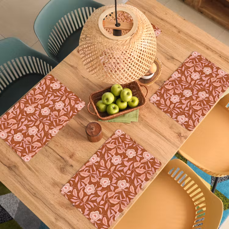 Placemat - 6 stuks - Patroon - Bladeren - Terracotta — 3