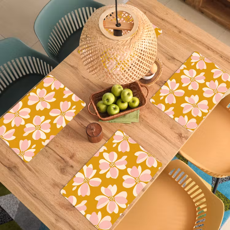 Placemat - 6 stuks - Vintage - Bloemen - Okergeel — 3