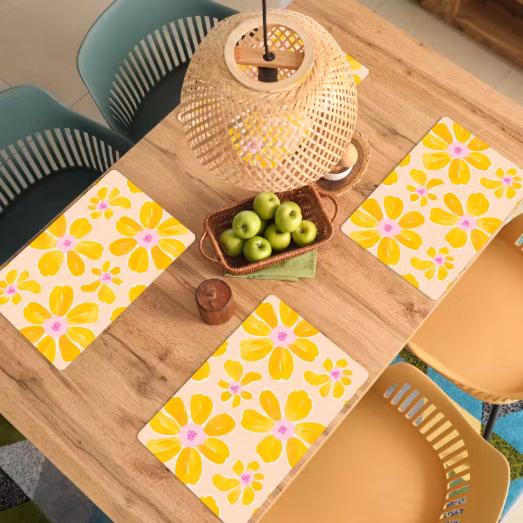 Placemat - 6 stuks - Zomers - Bloemen - Geel — 3