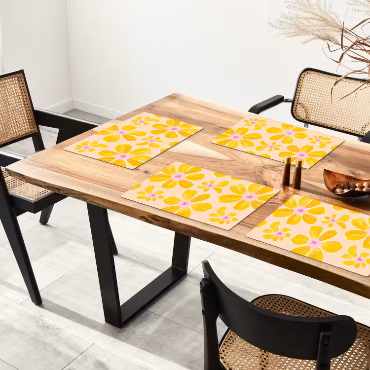 Placemat - 6 stuks - Zomers - Bloemen - Geel — 4