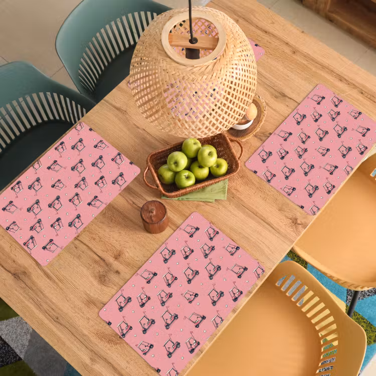 Placemat - 6 stuks - Golfkar - Retro - Roze — 3
