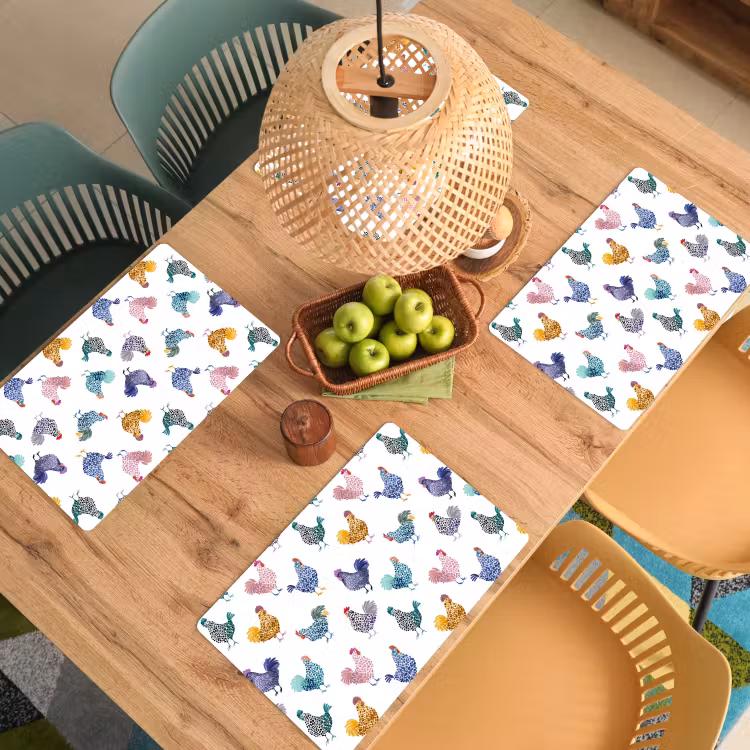 Placemat - 6 stuks - Kippen -Aquarel - Kleurrijk — 3