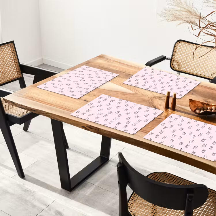 Placemat - 6 stuks - Konijnen - Minimalistisch - Roze — 4