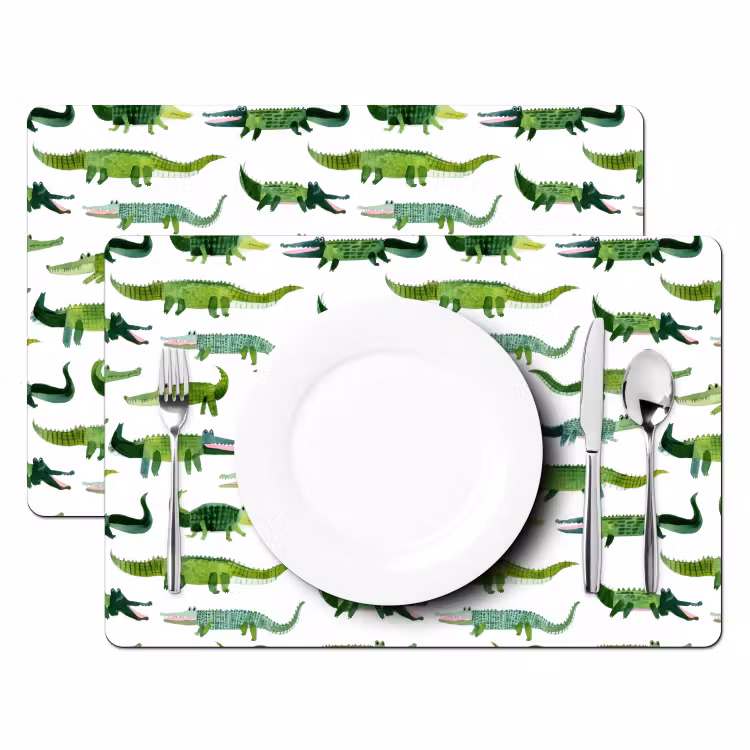 Placemat - 6 stuks - krokodillen - Speels - Groen — 2