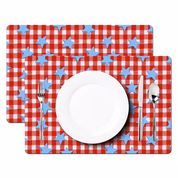 Placemat - 6 stuks - Ruit - Sterren - Rood — 2