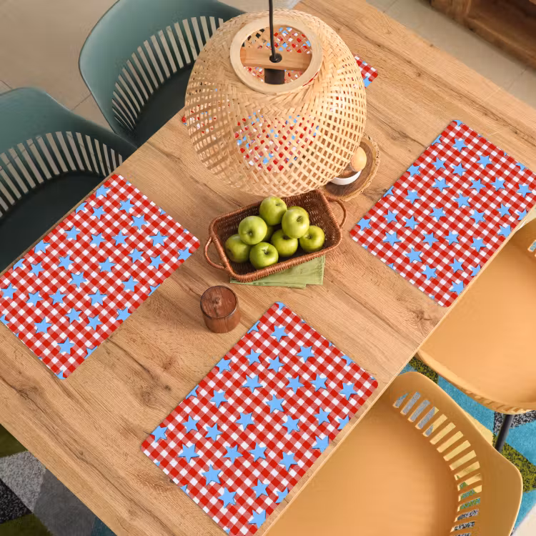Placemat - 6 stuks - Ruit - Sterren - Rood — 3