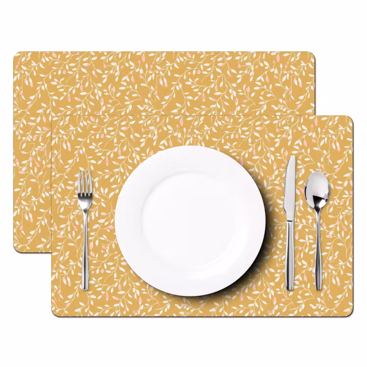 Placemat - 6 stuks - Takjes - Patroon - Oker — 2