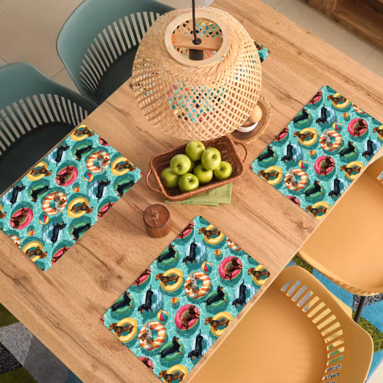 Placemat - 6 stuks - Teckels - Zwembad - Kleurrijk — 3
