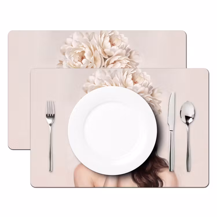 Placemat - 6 stuks - Gezicht - Pioenrozen - Crème — 2