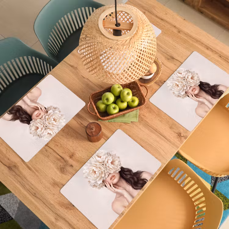 Placemat - 6 stuks - Gezicht - Pioenrozen - Crème — 3
