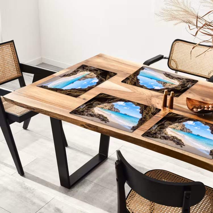 Placemat - 6 stuks - Grot - Strand - Zee - Blauw — 4