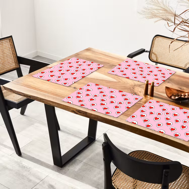 Placemat - 6 stuks - Hartjes - Patroon - Rood — 4