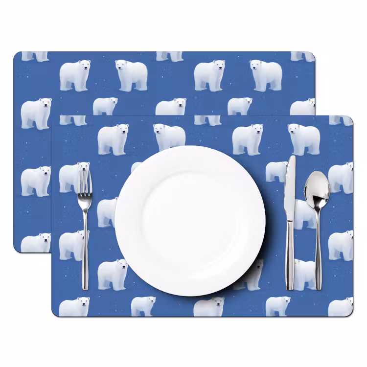 Placemat - 6 stuks - IJsbeer - Patroon - Blauw — 2