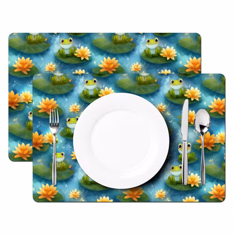 Placemat - 6 stuks - Kikker - Lelies - Groen — 2