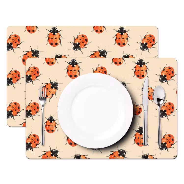 Placemat - 6 stuks - Lieveheersbeestjes - Patroon - Rood — 2