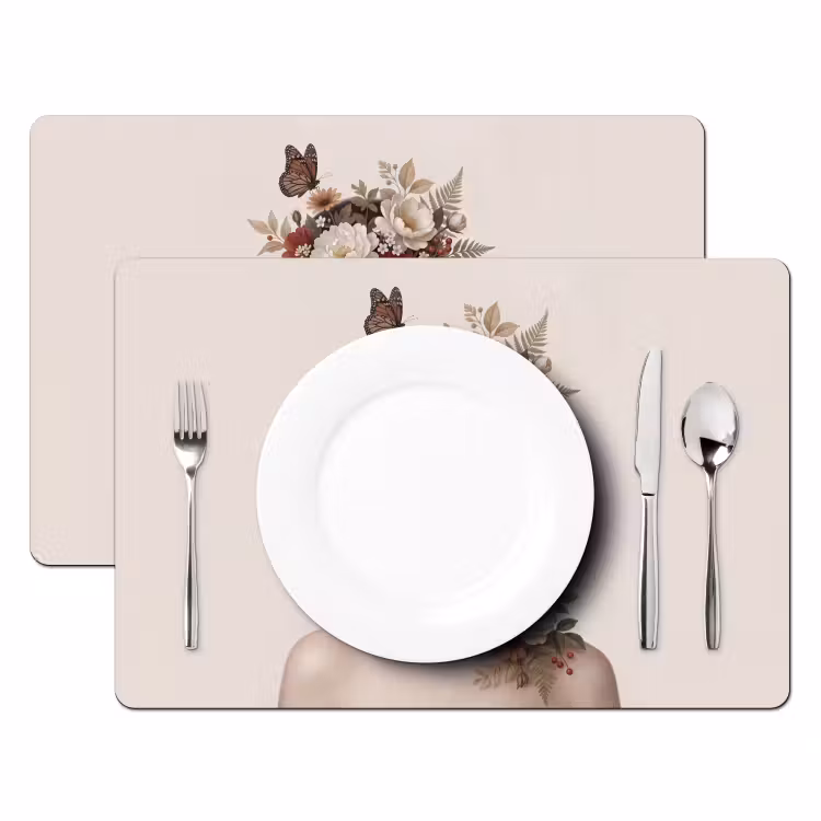 Placemat - 6 stuks - Portret - Bloemen - Cremé — 2