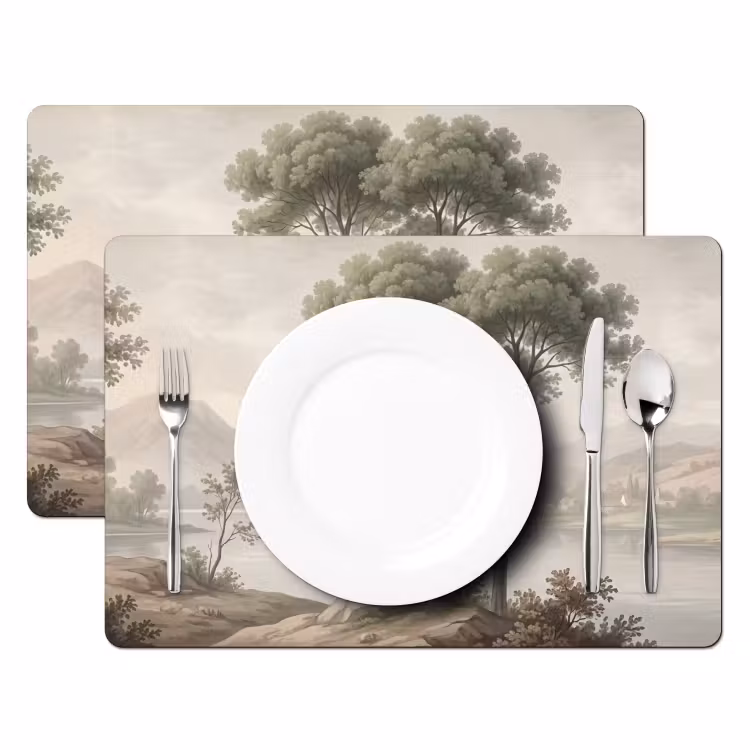 Placemat - 6 stuks - Bomen - Meer - Bergen - Illustratie — 2