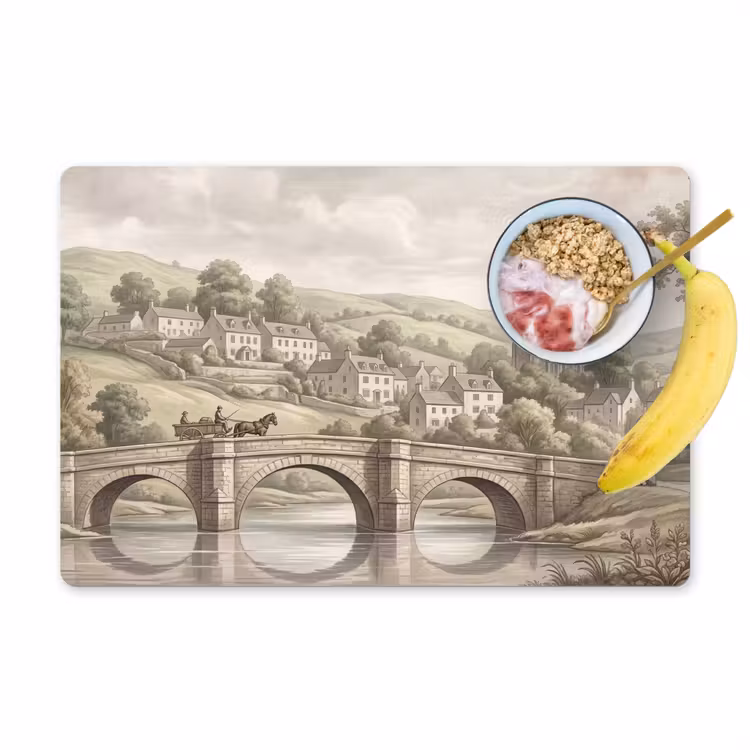 Placemat - 6 stuks - Dorp - Brug - Uitzicht - Groen — 1