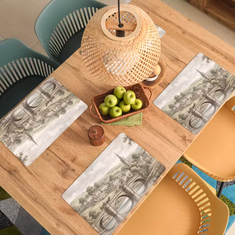 Placemat - 6 stuks - Dorp - Brug - Uitzicht - Groen — 3