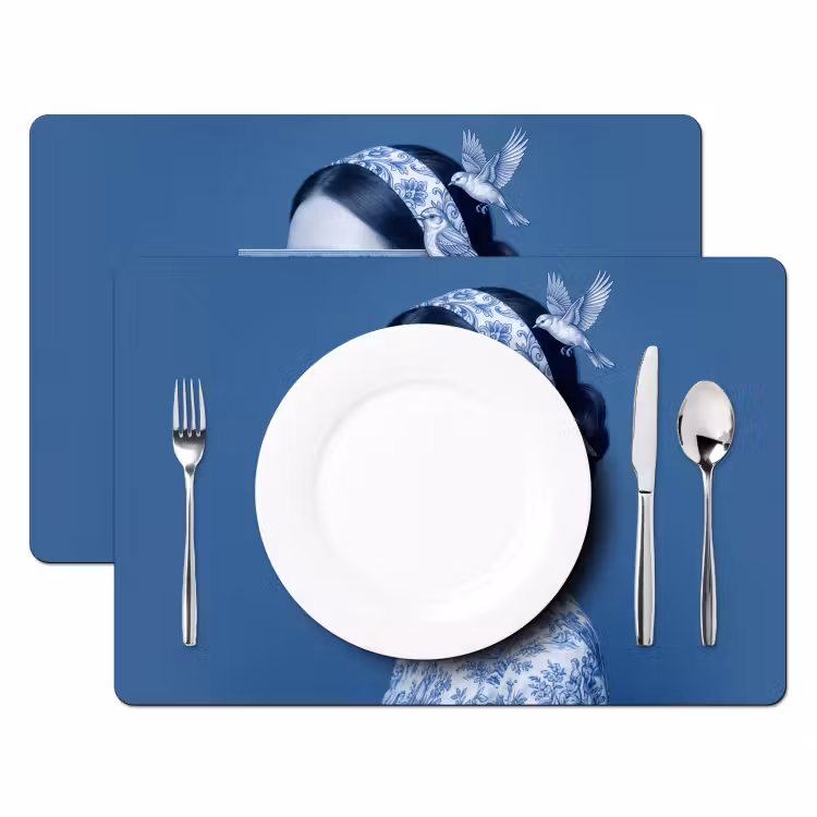 Placemat - 6 stuks - Portret - Klassiek - Wit - Blauw — 2