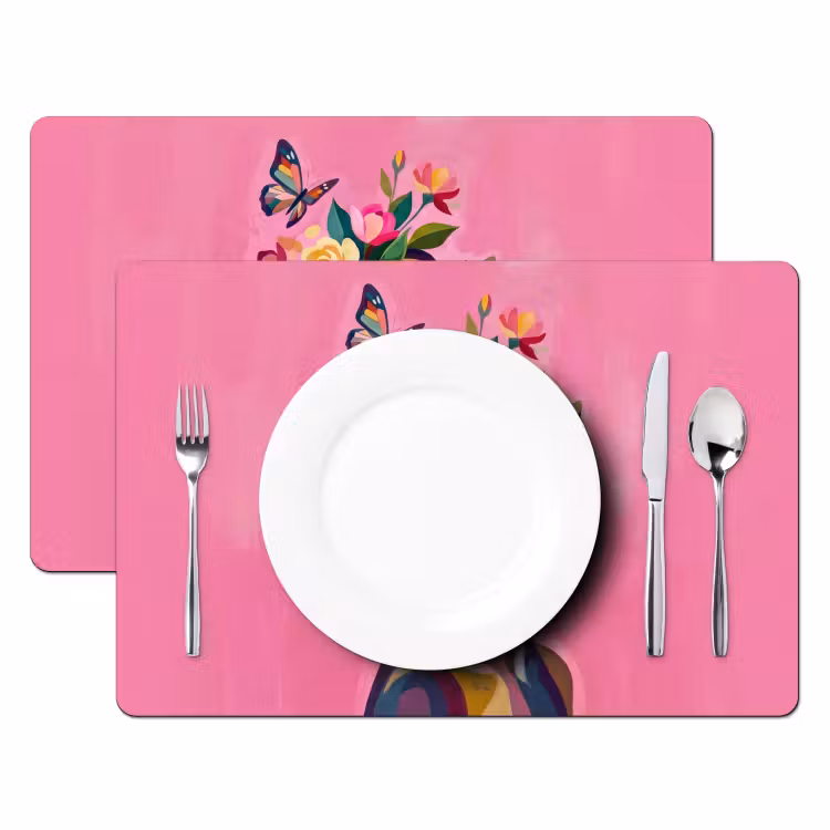 Placemat - 6 stuks - Vrouwengezicht - Vlinders - Kleurrijk — 2