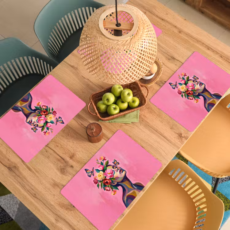 Placemat - 6 stuks - Vrouwengezicht - Vlinders - Kleurrijk — 3