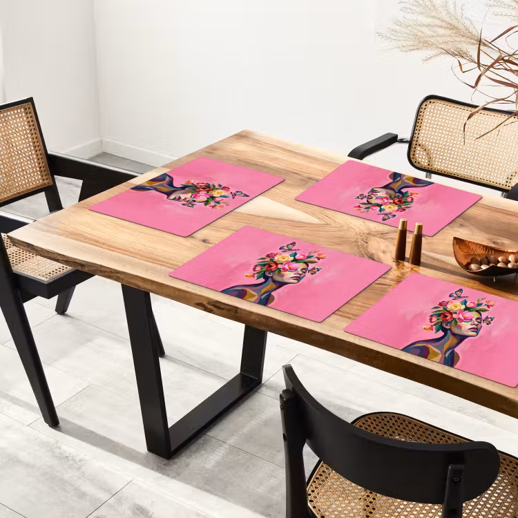 Placemat - 6 stuks - Vrouwengezicht - Vlinders - Kleurrijk — 4