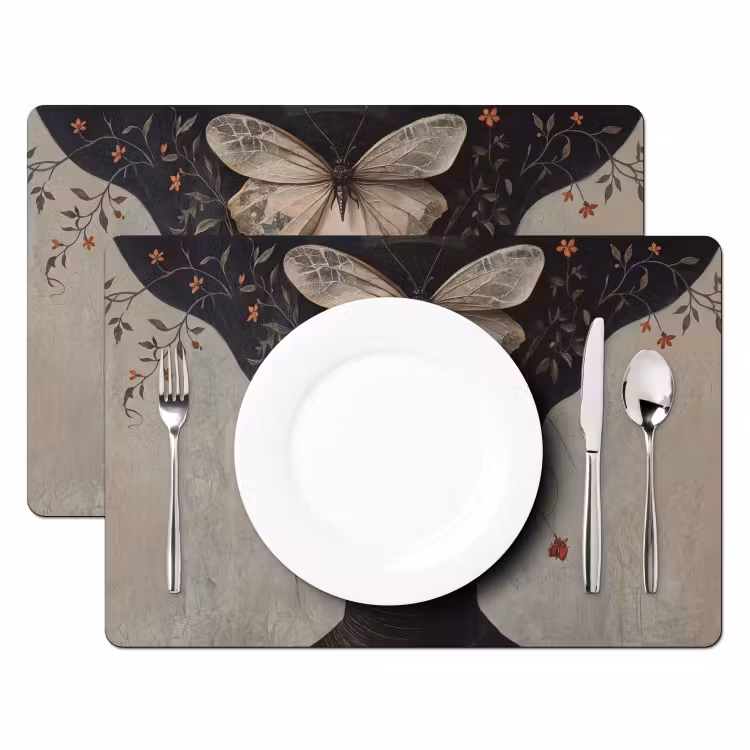Placemat - 6 stuks - Woman - Butterfly - Art - Classic - Muted — 2