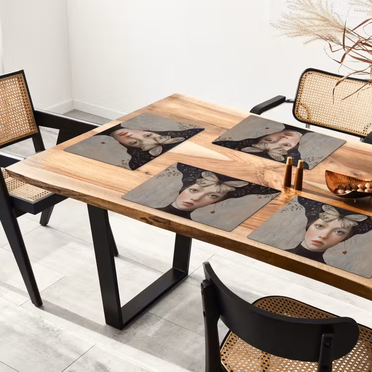 Placemat - 6 stuks - Woman - Butterfly - Art - Classic - Muted — 4