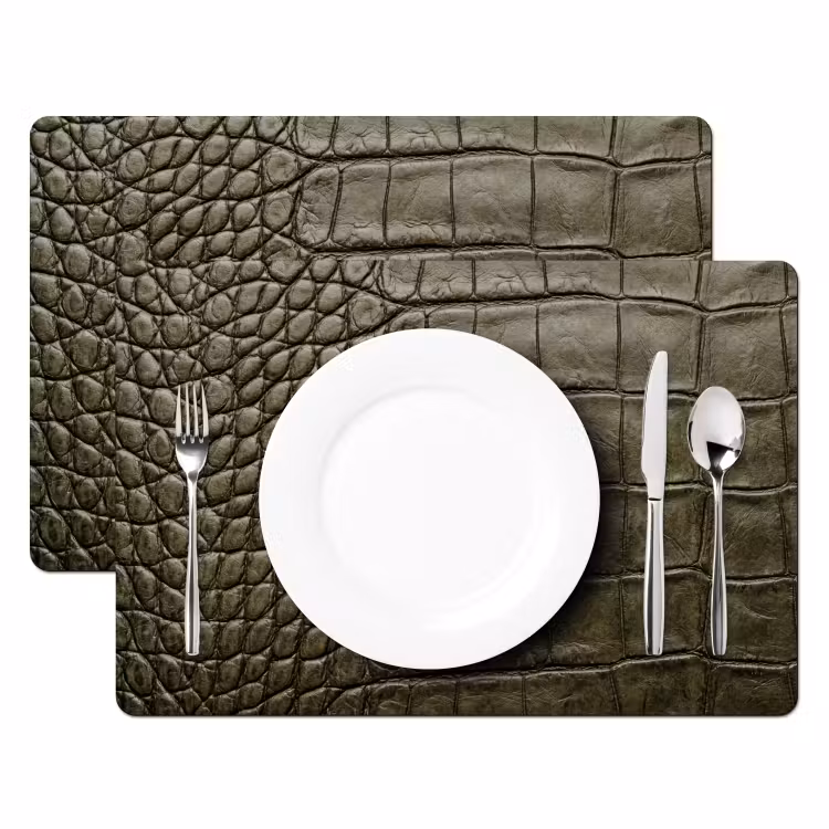 Placemat - 6 stuks - Krokodillenleer - Structuur - Groen — 2