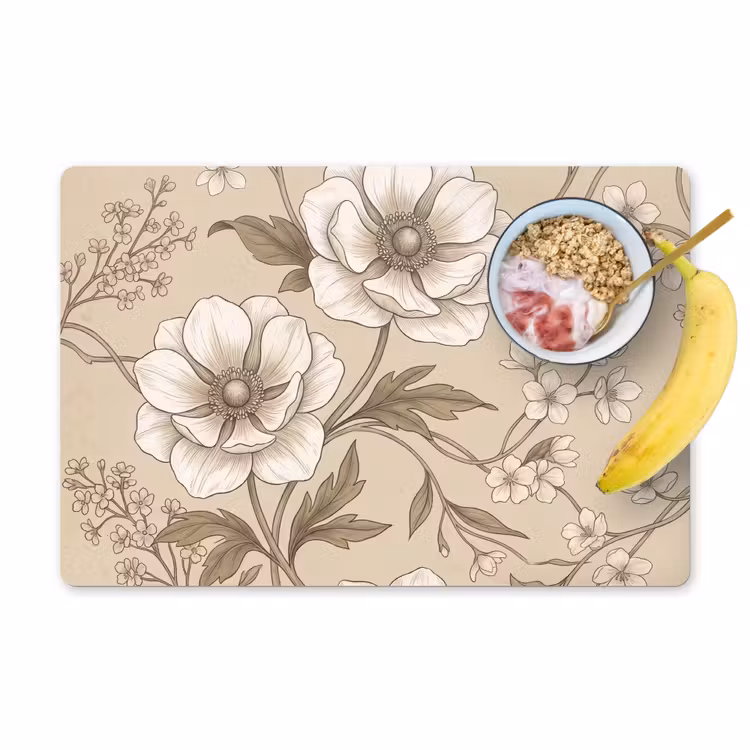 Placemat - 6 stuks - Bloemen - Patroon - Beige — 1