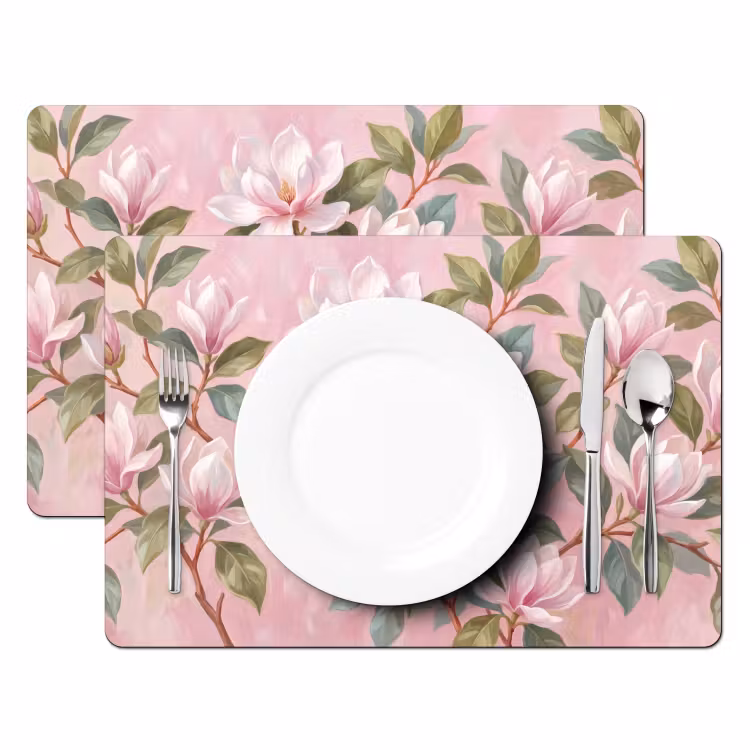 Placemat - 6 stuks - Magnolia's - Patroon - Roze — 2