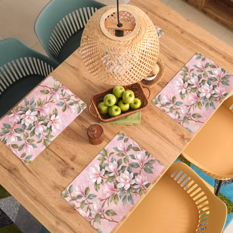 Placemat - 6 stuks - Magnolia's - Patroon - Roze — 3