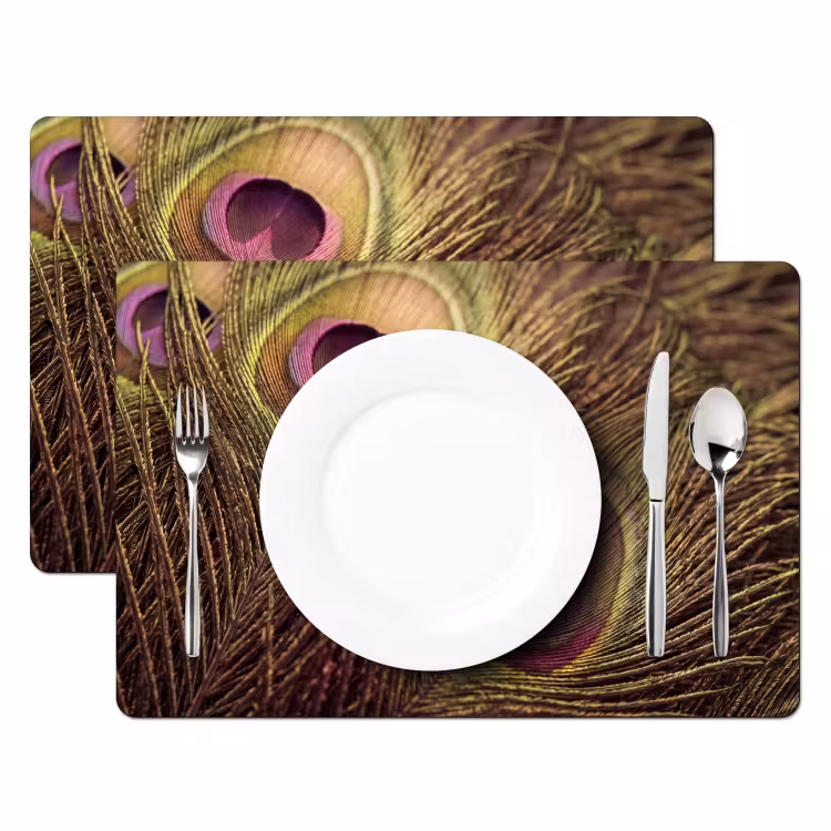 Placemat - 6 stuks - Pauw - Veren - Paars - Groen — 2