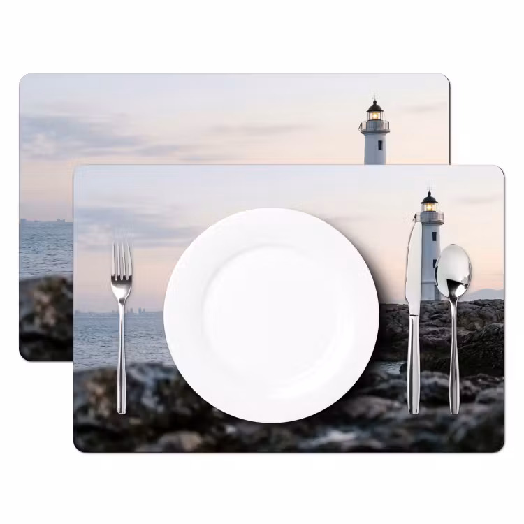 Placemat - 6 stuks - Rotsen - Vuurtoren - Wit — 2