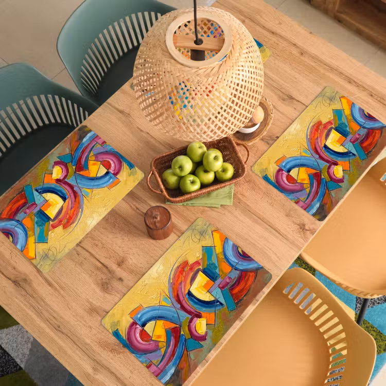 Placemat - 6 stuks - Abstract - Cirkels - Schilderij - Kleurrijk - Dynamisch — 3