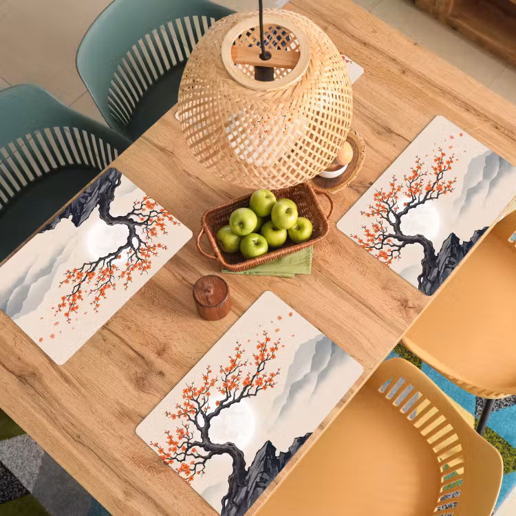 Placemat - 6 stuks - Aziatisch - Bloesem - Rood — 3