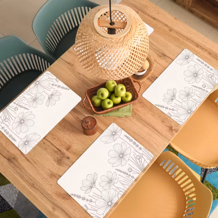 Placemat - 6 stuks - Minimalistisch - Modern - Bloemen - Beige — 3