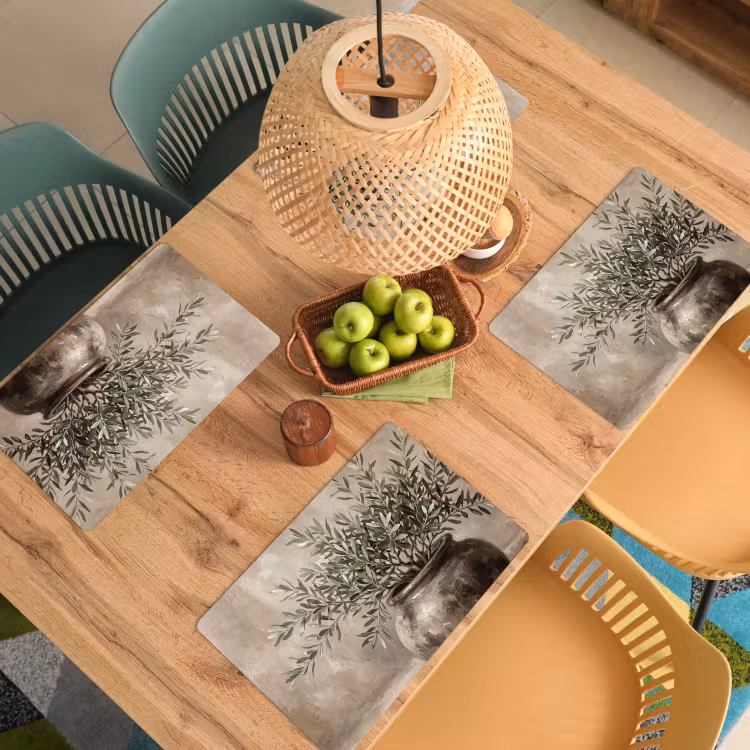 Placemat - 6 stuks - Olijfplant - Aardenpot - Abstract - Beige — 3