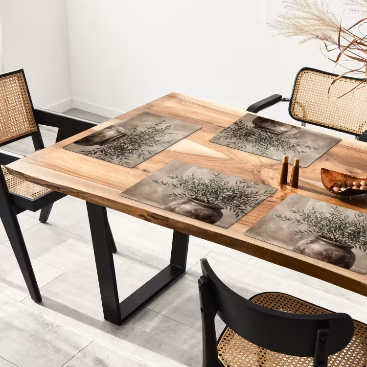 Placemat - 6 stuks - Olijfplant - Aardenpot - Abstract - Beige — 4